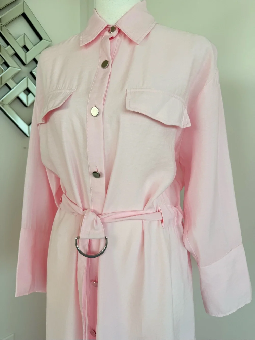 Long Pink Button-Front Shirt Dress